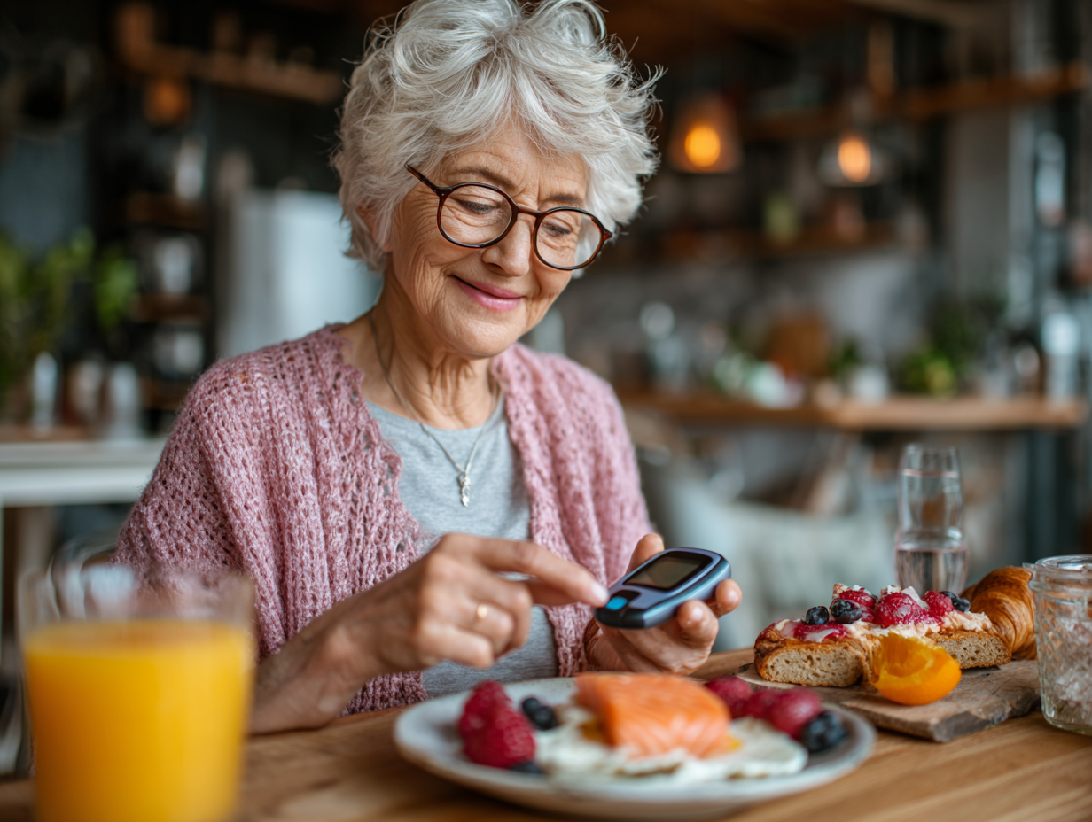 Starsza kobieta medytująca w spokojnym otoczeniu